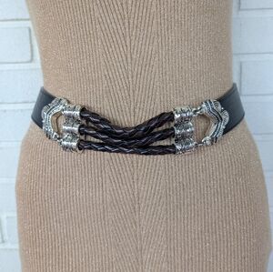 Carlisle Braided Brown & Black Leather Waist Belt with Silver Accent
